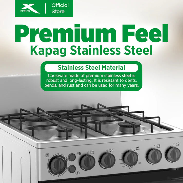 XTREME GAS RANGE 50CM. STAINLESS STEEL COOKTOP WITH 4 GAS BURNERS, GAS OVEN AND DOUBLE GLASS DOOR (For branch pick up only)