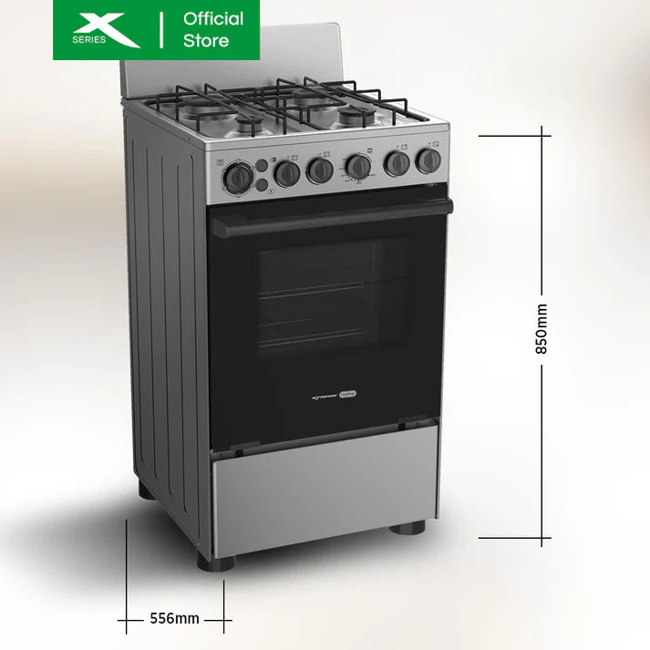XTREME GAS RANGE 50CM. STAINLESS STEEL COOKTOP WITH 4 GAS BURNERS, GAS OVEN AND DOUBLE GLASS DOOR (For branch pick up only)