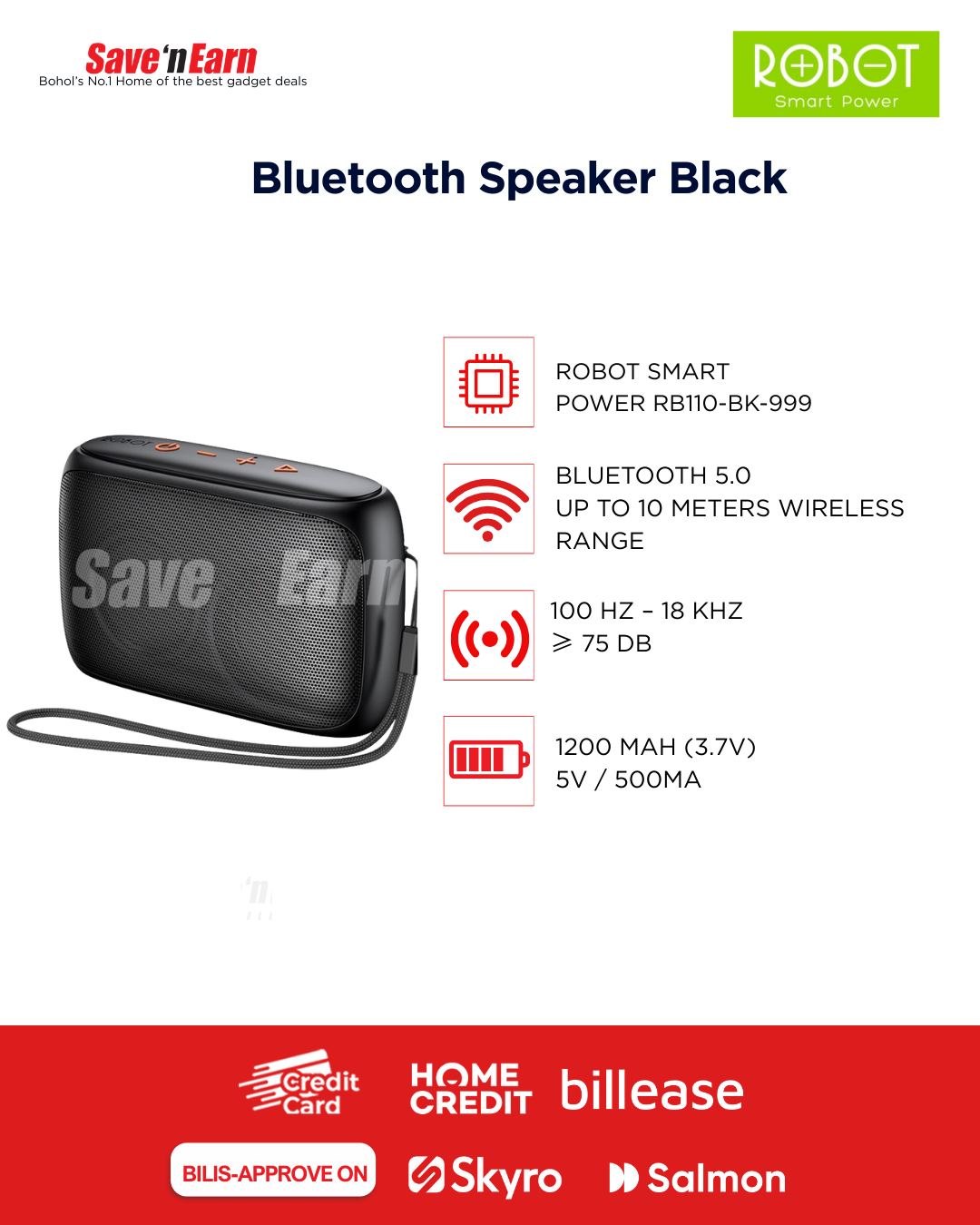 ROBOT SPEAKER-Bluetooth Speaker Black RB110-BK-999