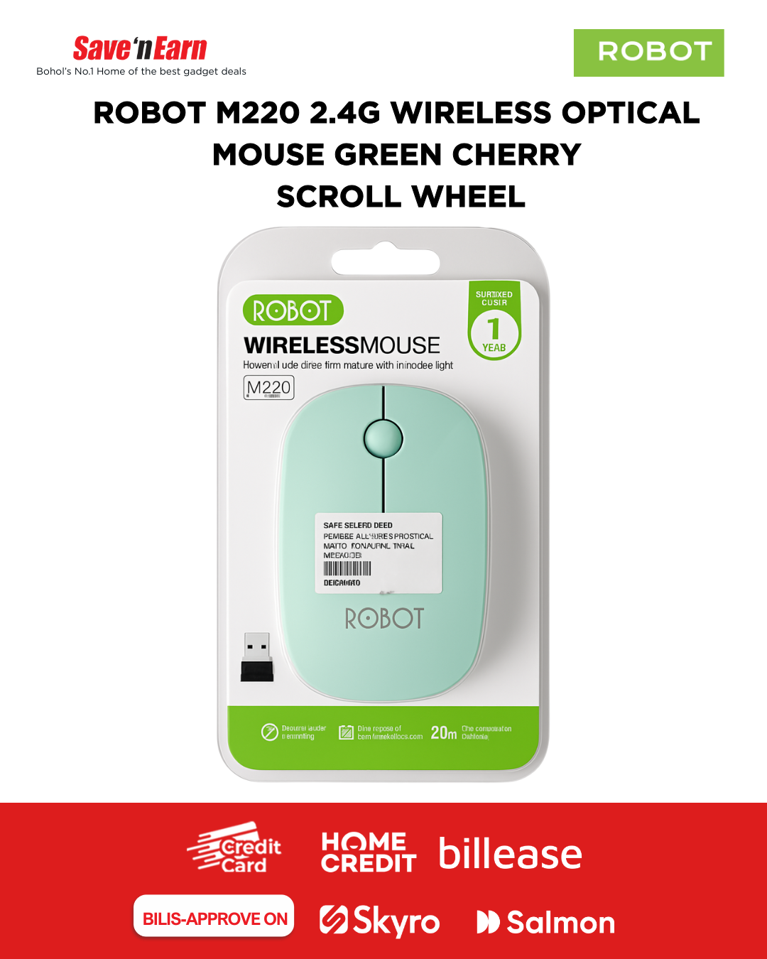 ROBOT M220 2.4G WIRELESS OPTICAL MOUSE GREEN CHERRY  SCROLL WHEEL
