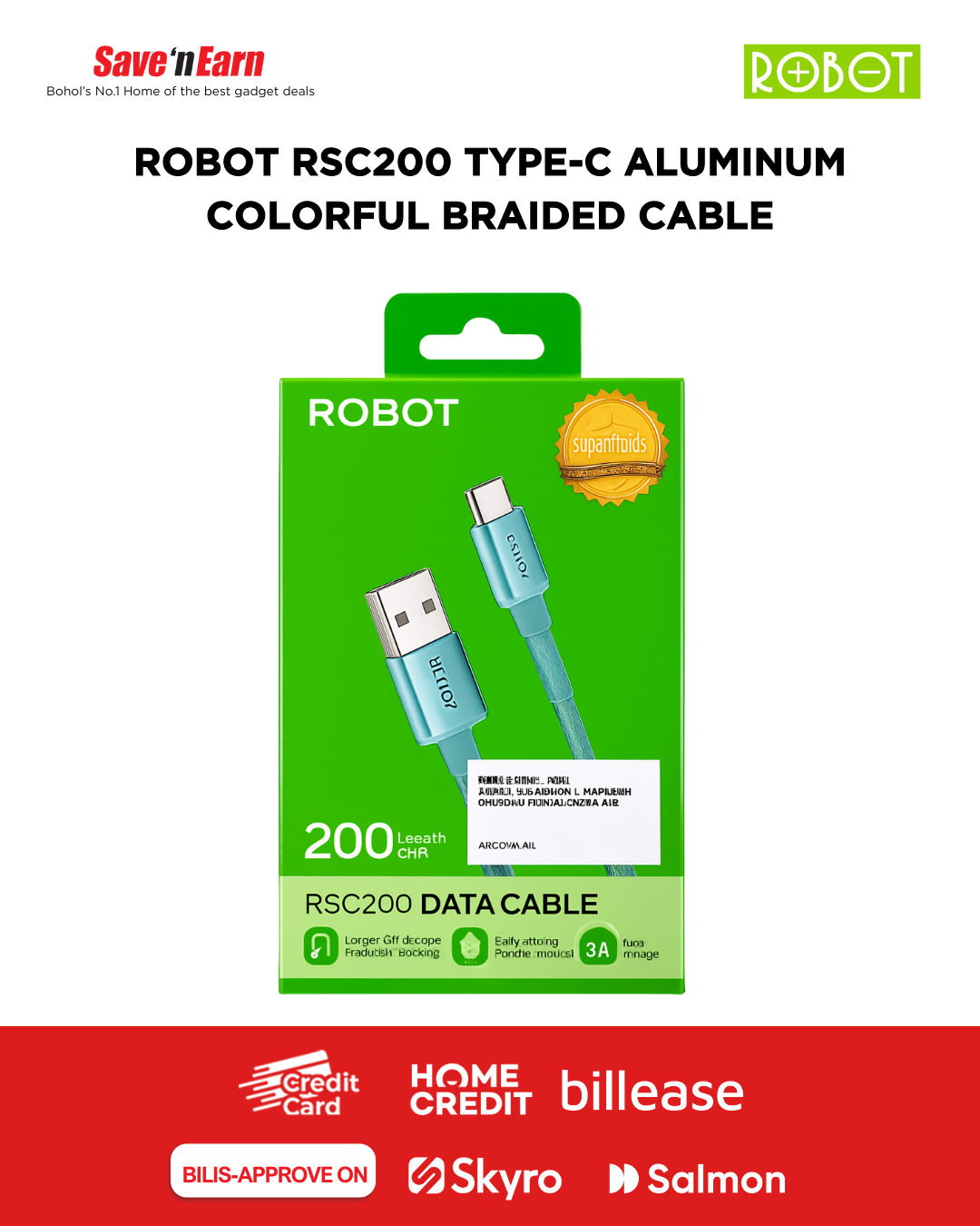 ROBOT RSC200 TYPE-C ALUMINUM COLORFUL BRAIDED CABLE