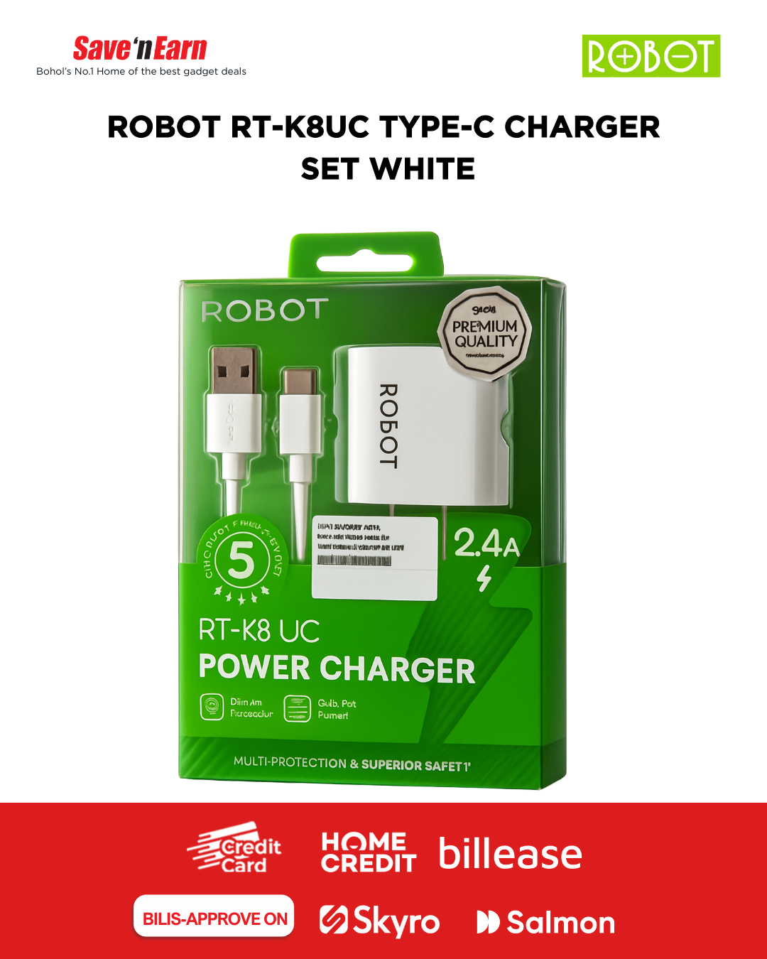 ROBOT RT-K8UC TYPE-C CHARGER SET WHITE