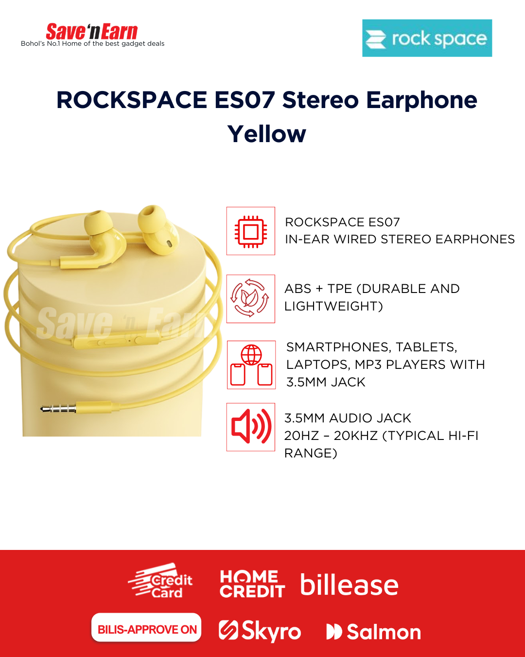 ROCKSPACE ES07 Stereo Earphone Pink