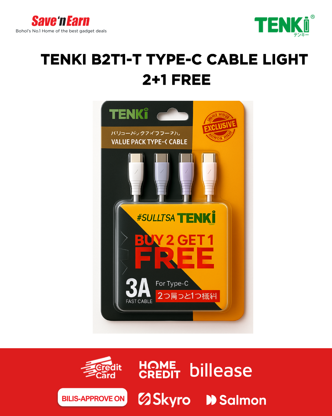 TENKI B2T1-T TYPE-C CABLE LIGHT 2+1 FREE