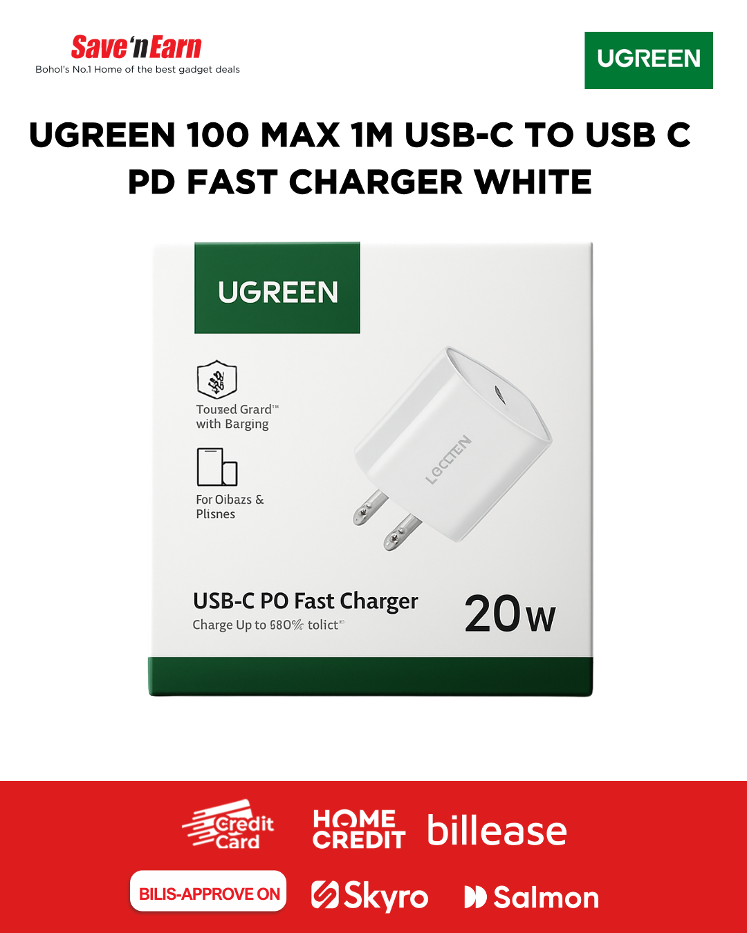 UGREEN 100 MAX 1M USB-C TO USB C PD FAST CHARGER WHITE