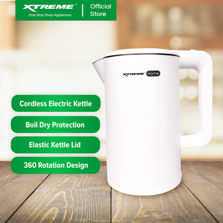 XTREME HOME KETTLE, 1.7L, DOUBLE WALL, CLOSE HANDLE WHITE XH-KT-DWCLH17WHITE (For branch pick up only)