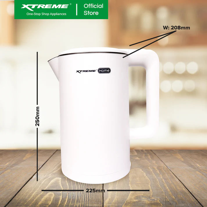 XTREME HOME KETTLE, 1.7L, DOUBLE WALL, CLOSE HANDLE WHITE XH-KT-DWCLH17WHITE (For branch pick up only)