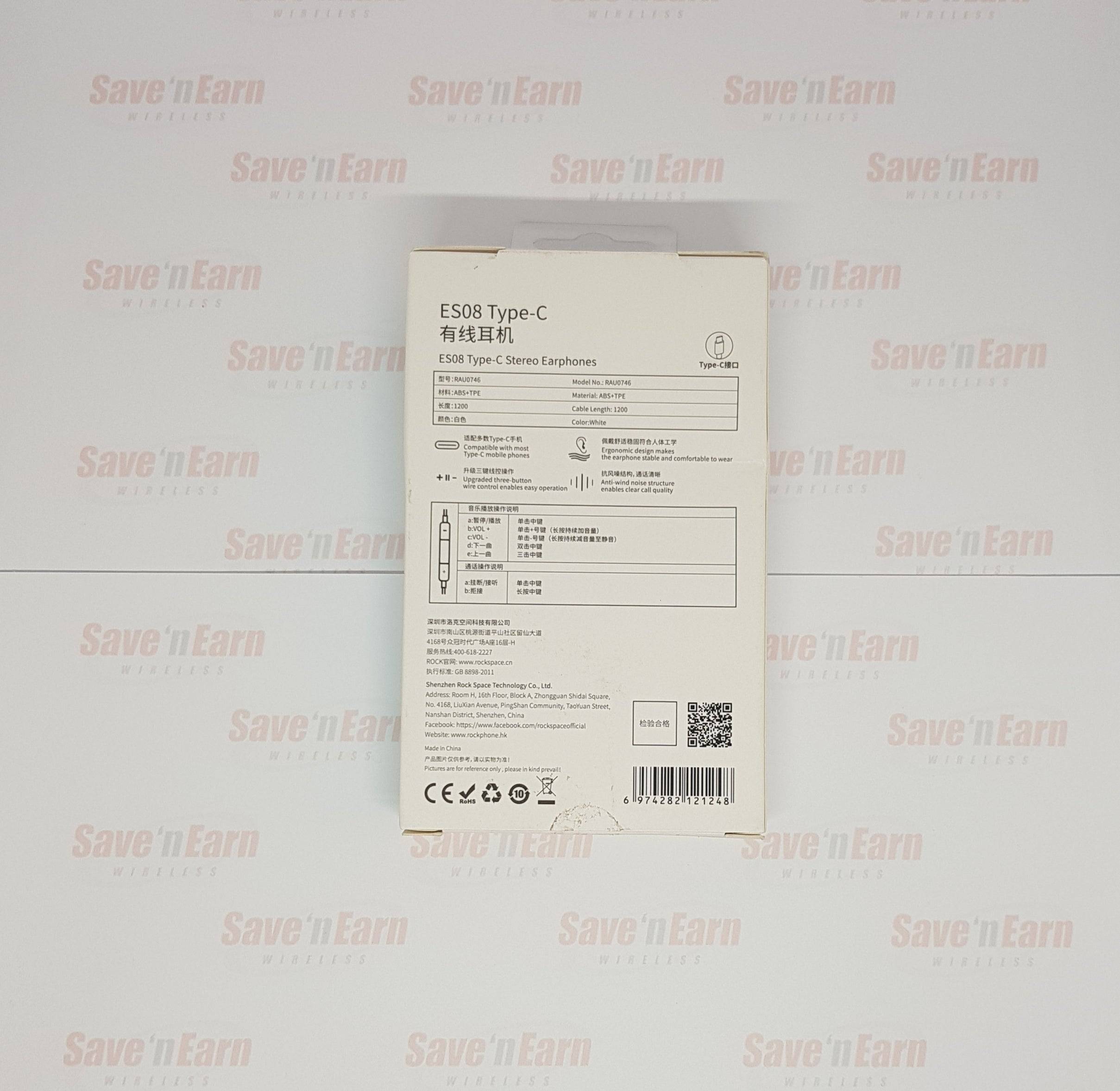 Rock Space ES08 Type-C Stereo Earphones - White