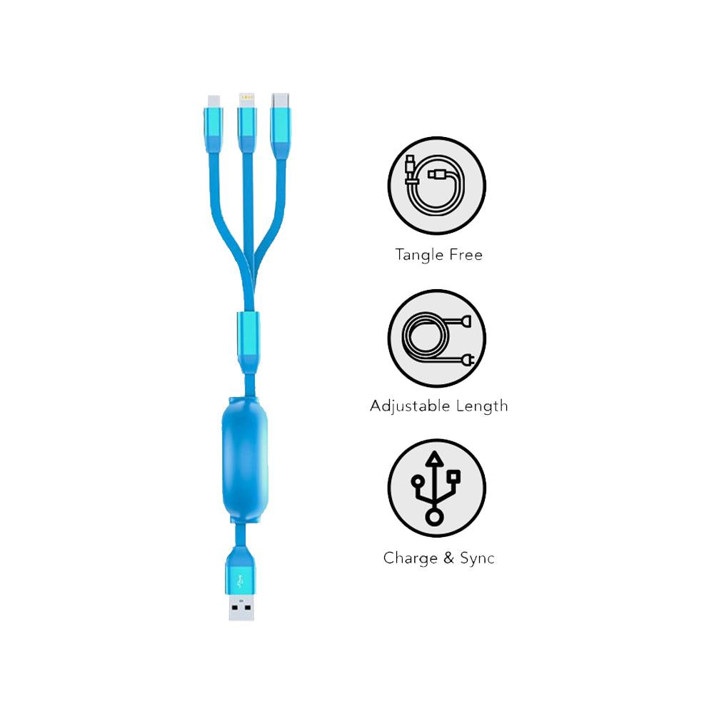 Rock Space G2 Retractable 3 in 1 Charge & Sync Cable RCB0737 Blue