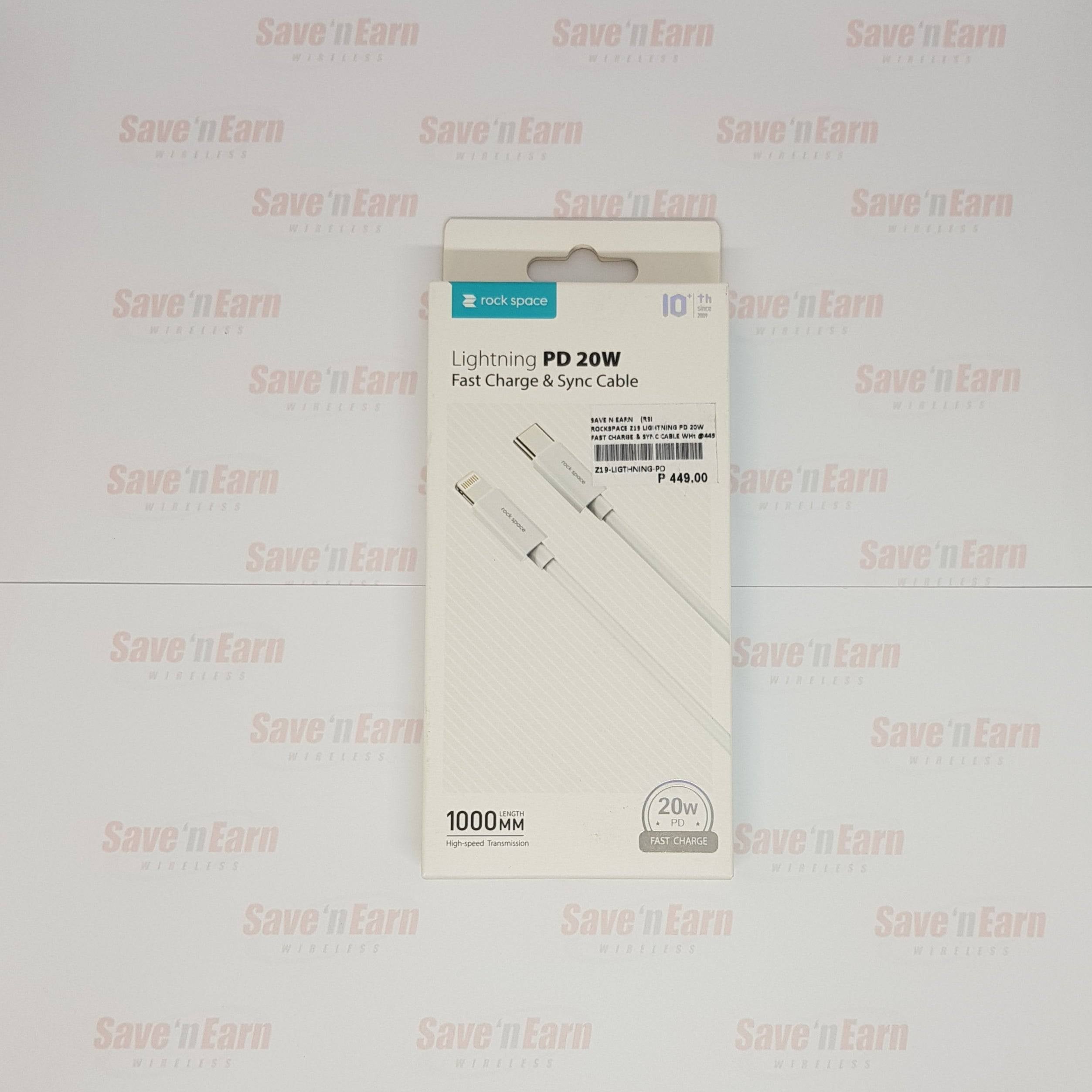 Rock Space Lightning PD 20W Fast Charge & Sync Cable- White