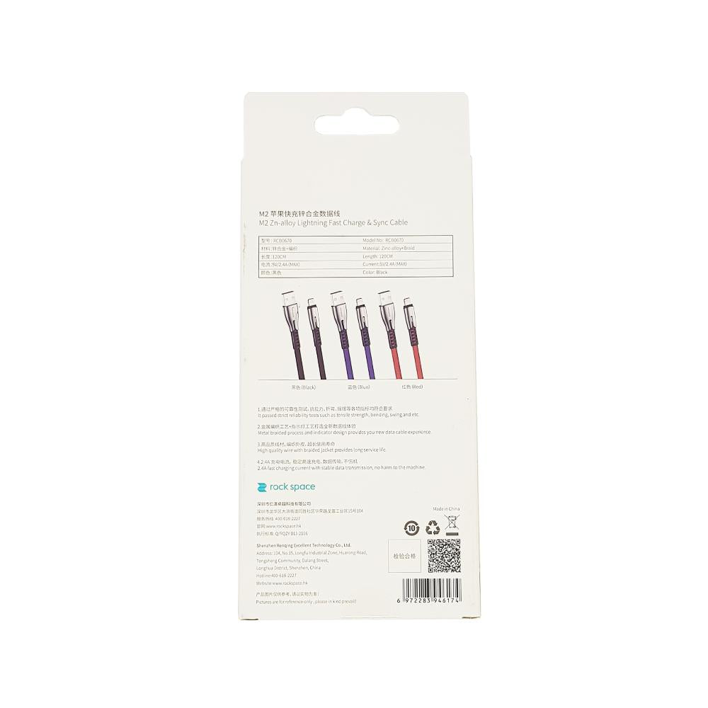 Rock Space M2 Zn-alloy Lightning Fast Charge & Sync Cable Black RCB0670