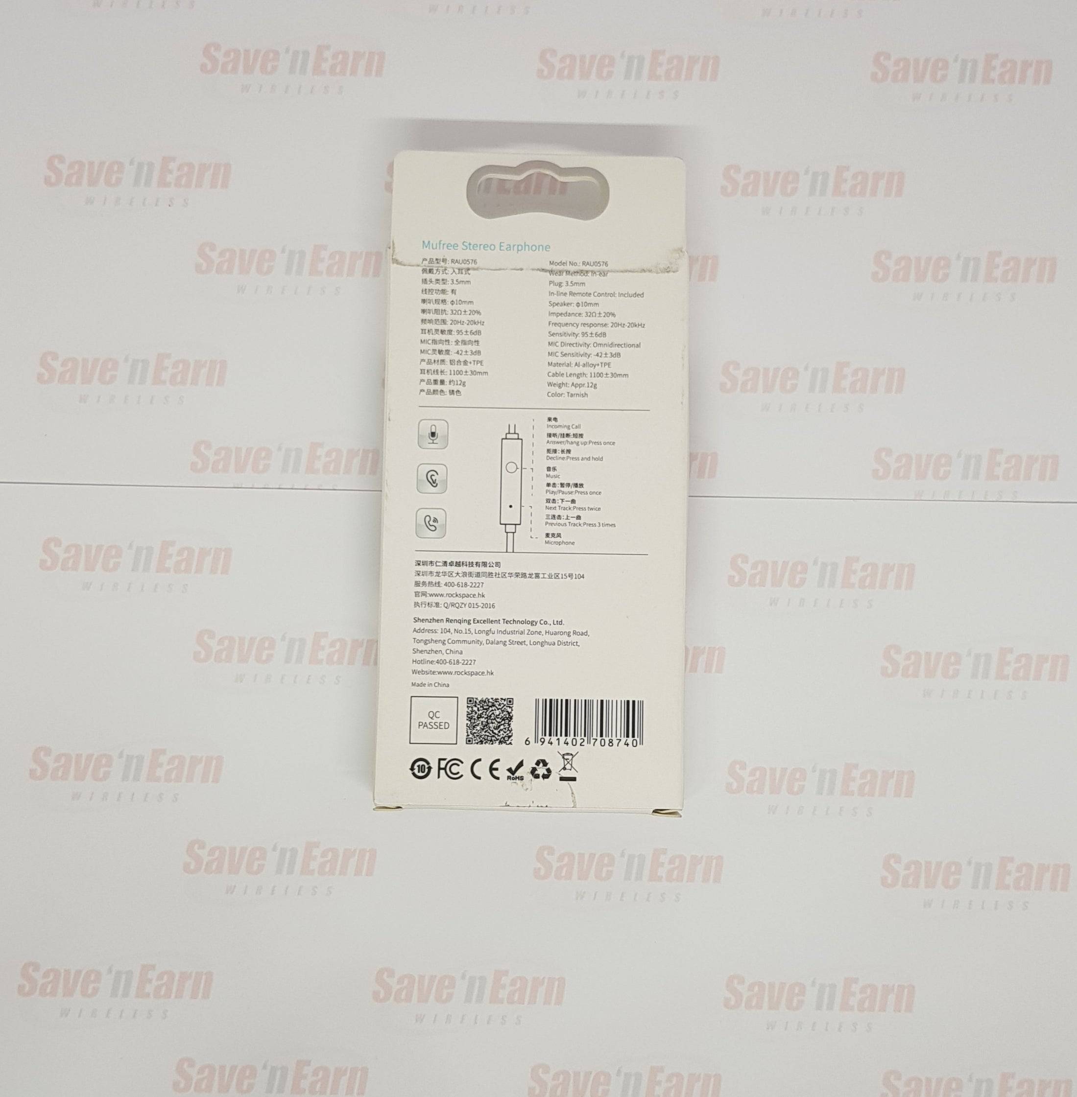 Rock Space Mufree Stereo Earphone - Black